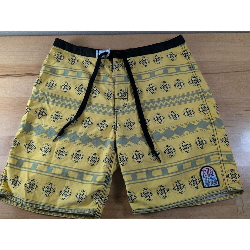 Katin Board Shorts Mens 32 Yellow Aztec Drawstring Swim Trunks Surf Beach